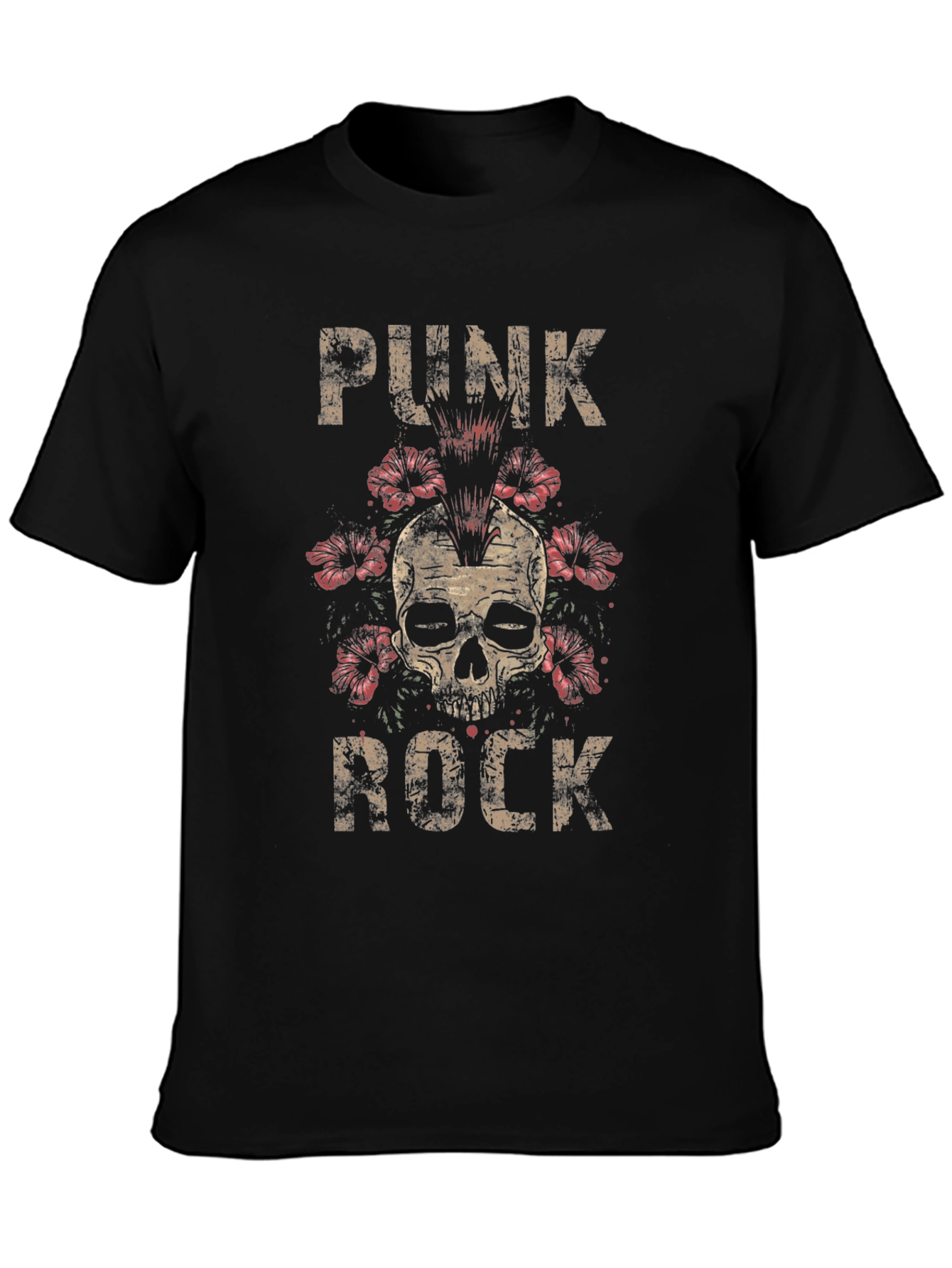 Punk Rock Skull Graphic Tee - Black