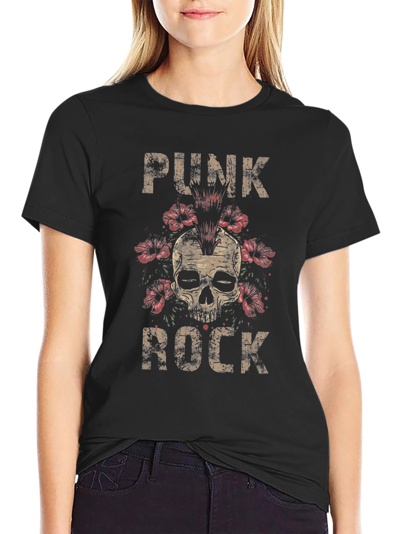 Punk Rock Skull Graphic Tee - Black