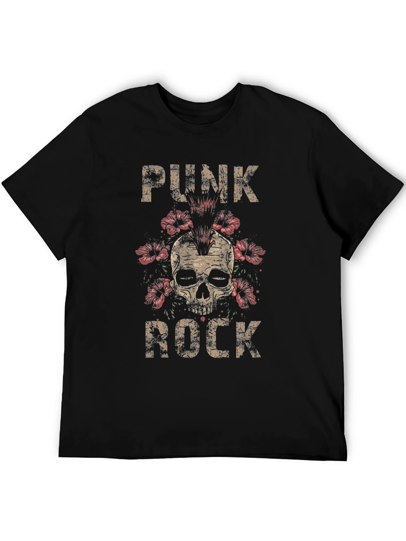 Punk Rock Skull Graphic Tee - Black