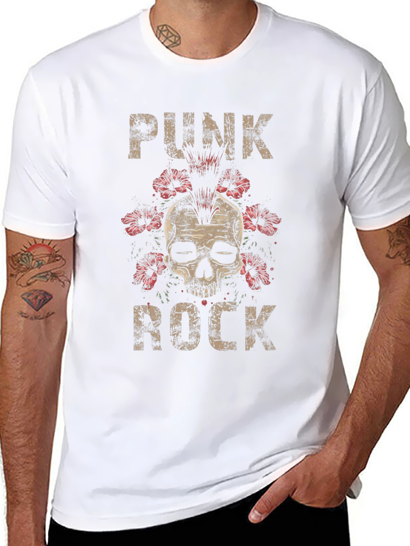 Punk Rock Skull Graphic Tee - Black