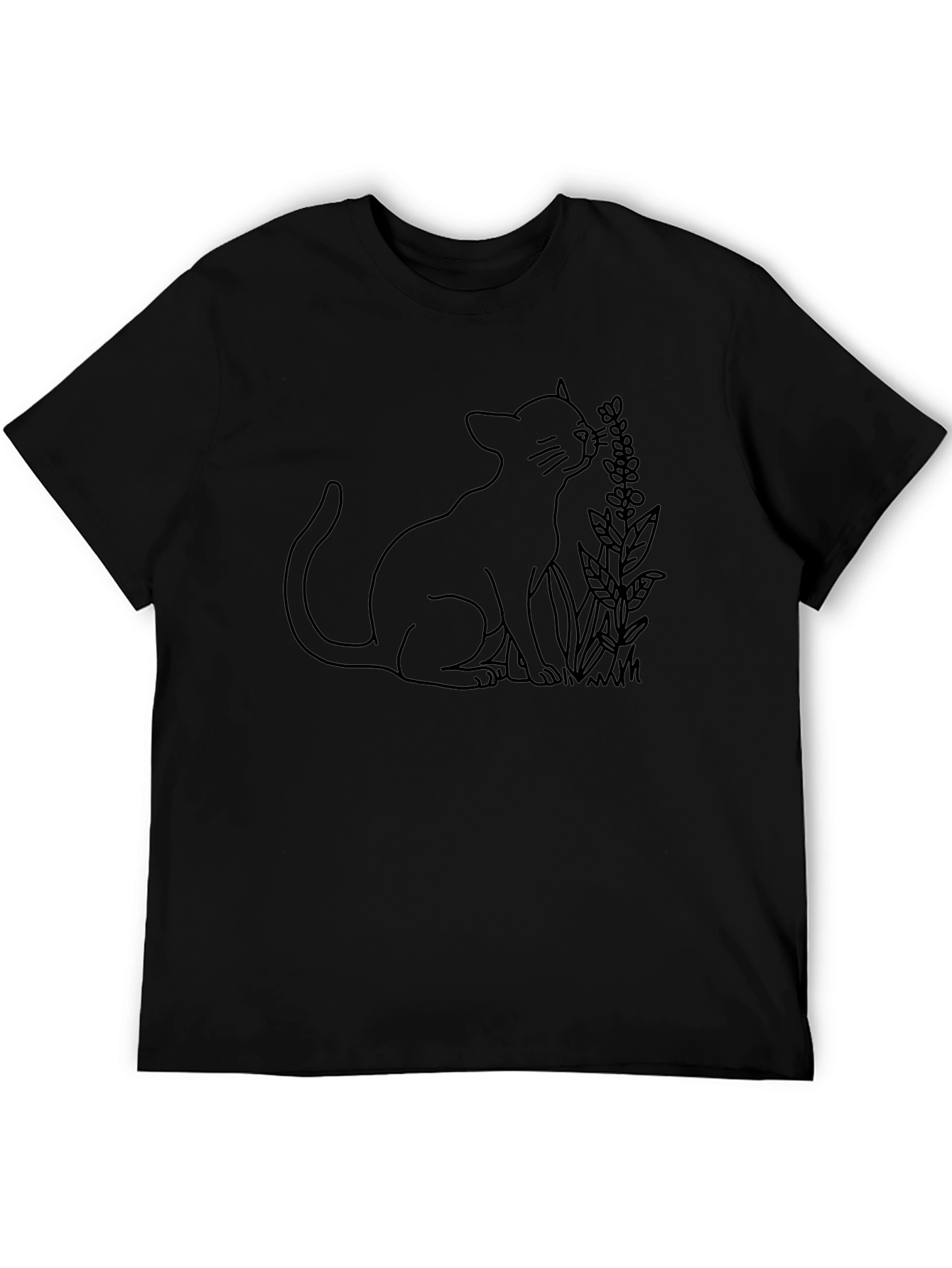 Cat & Lavender Graphic T-Shirt - Black