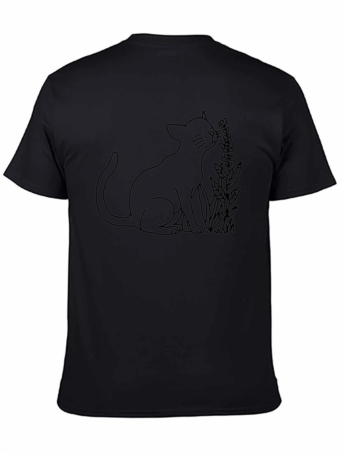 Cat & Lavender Graphic T-Shirt - Black