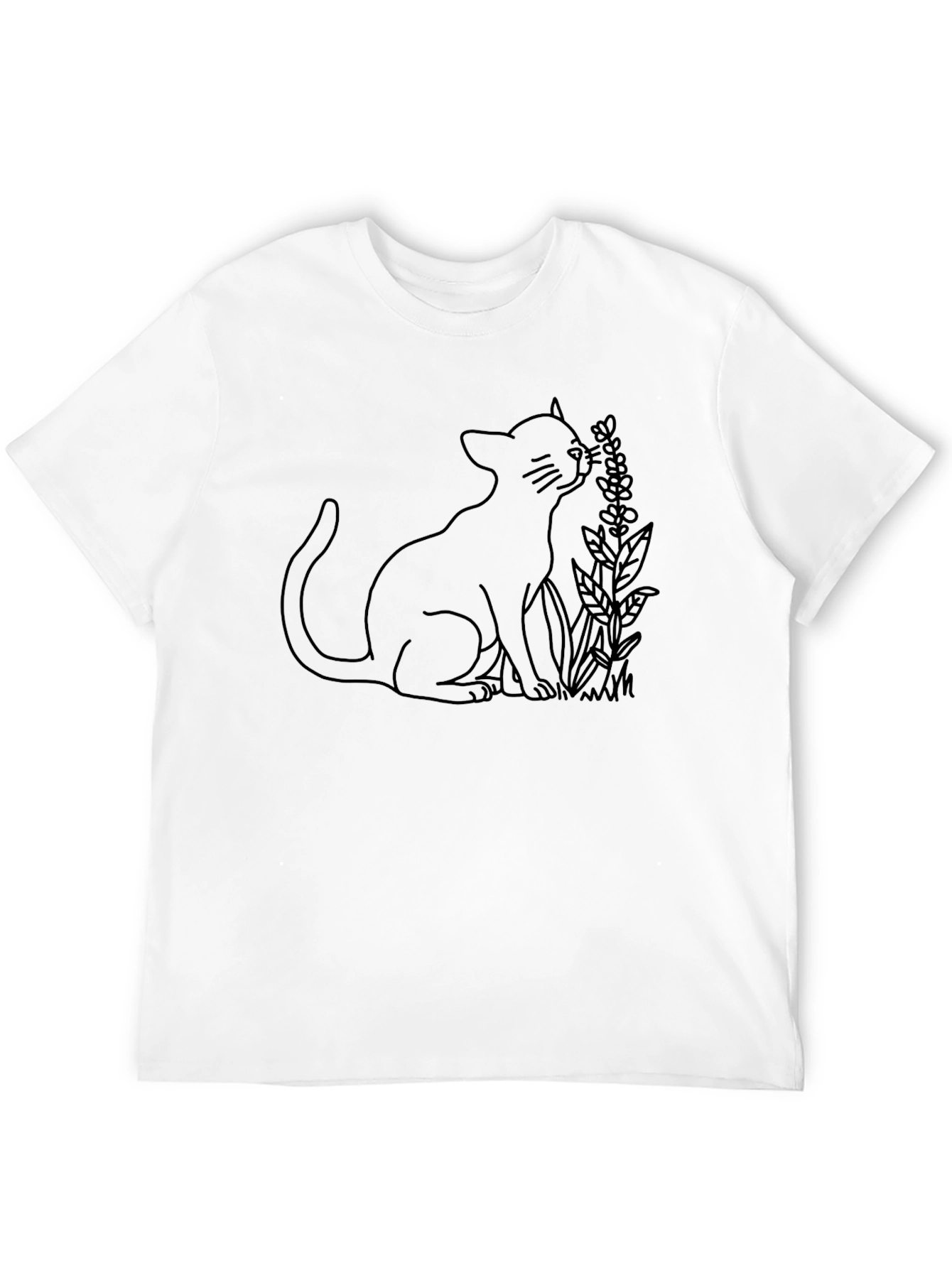 Cat & Lavender Graphic T-Shirt - Black