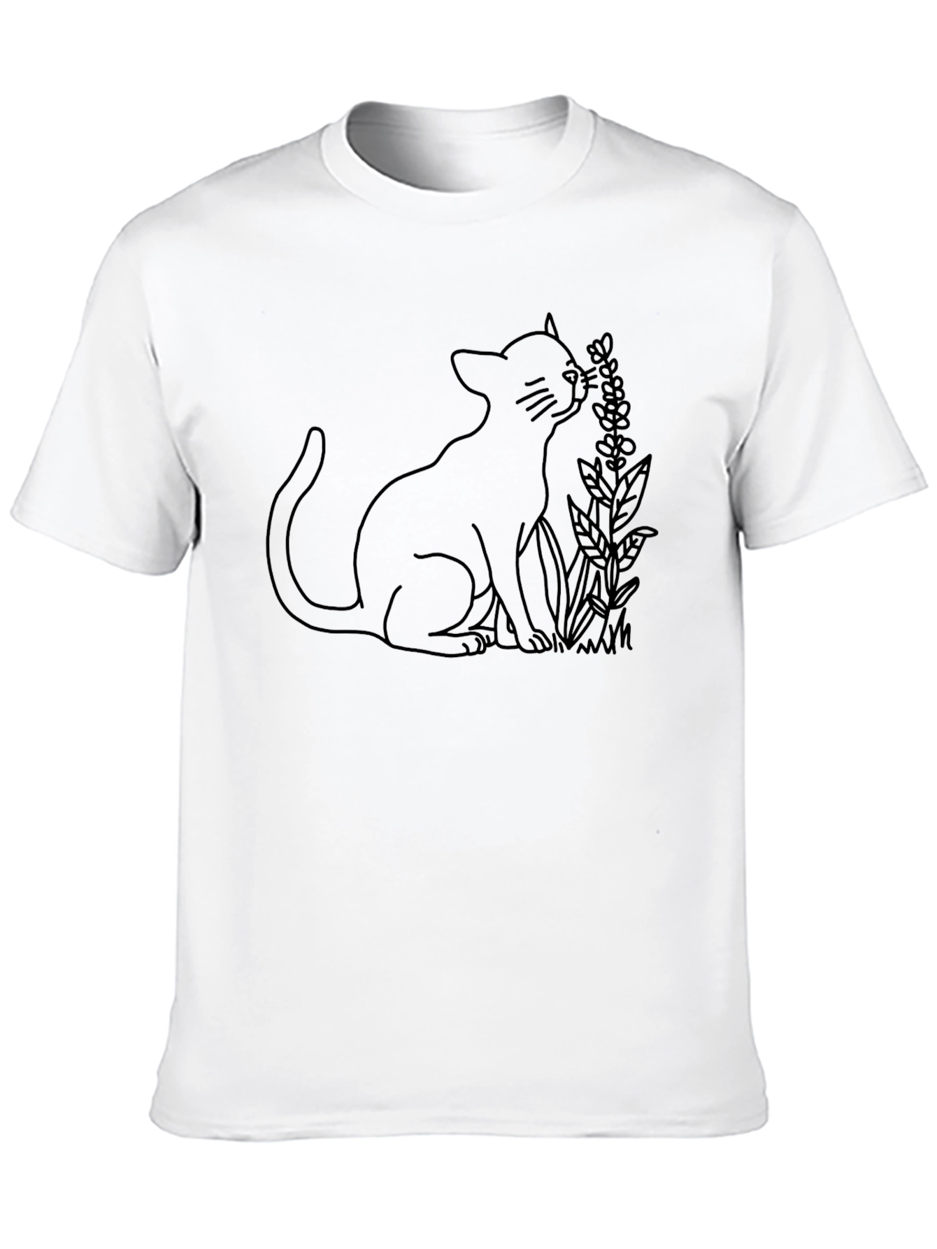 Cat & Lavender Graphic T-Shirt - Black