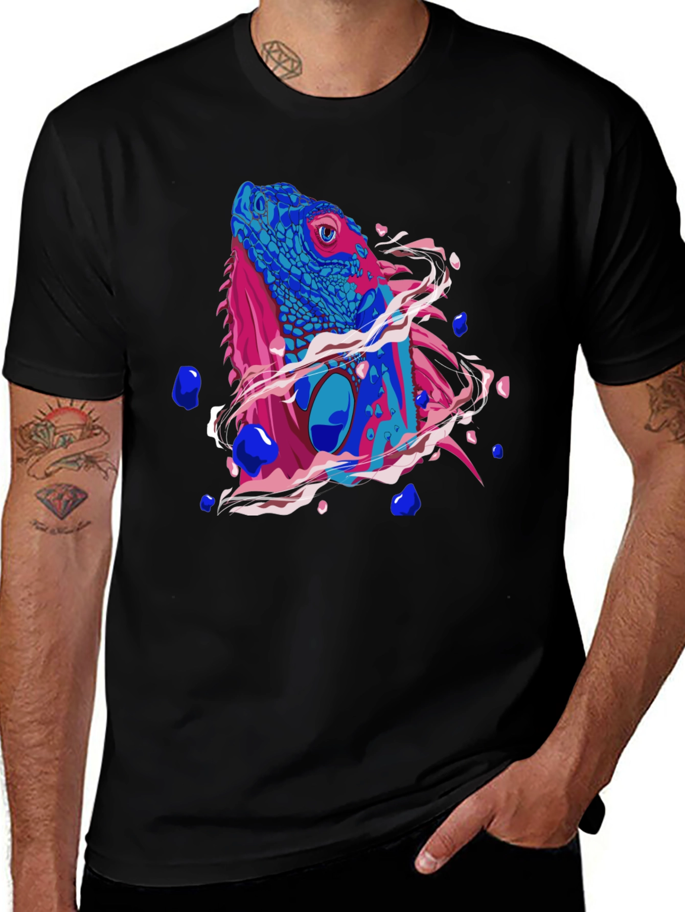 Iguana Graphic Print Mens Black T-Shirt