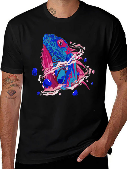 Iguana Graphic Print Mens Black T-Shirt