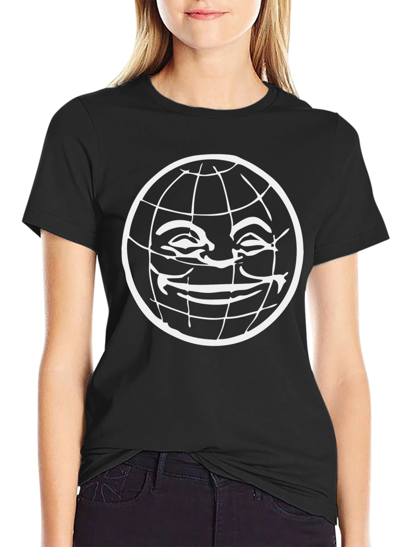 Black T-Shirt with Globe Graphic Print
