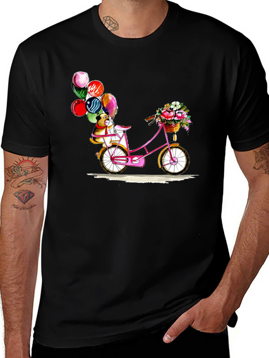 Dog on Bike with Balloons Graphic T-Shirt
