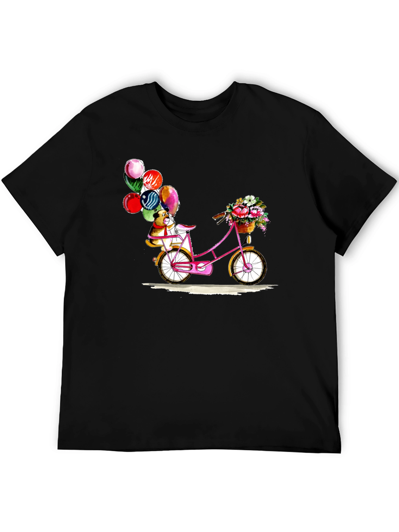 Dog on Bike with Balloons Graphic T-Shirt