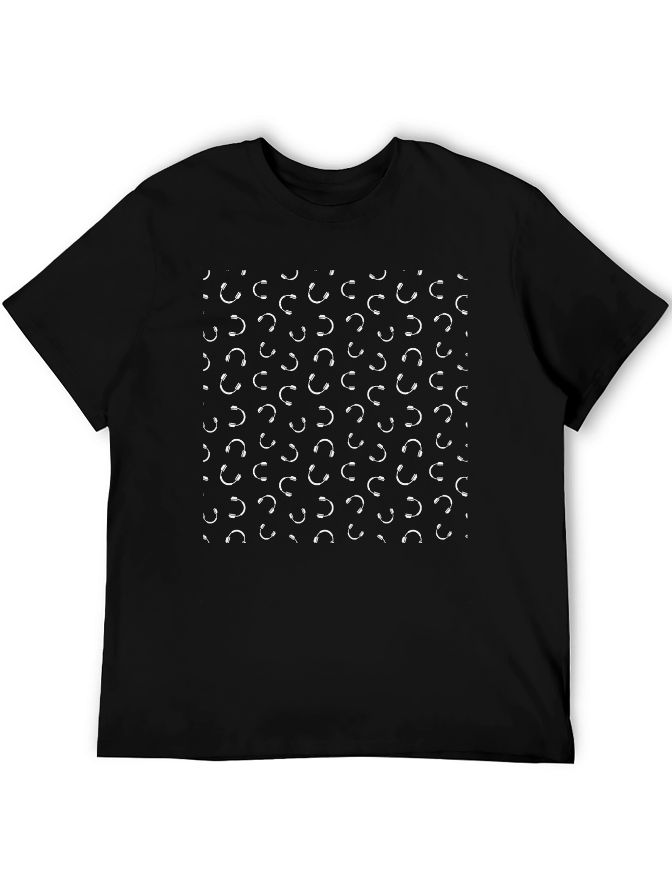 Headphone Pattern Black T-Shirt