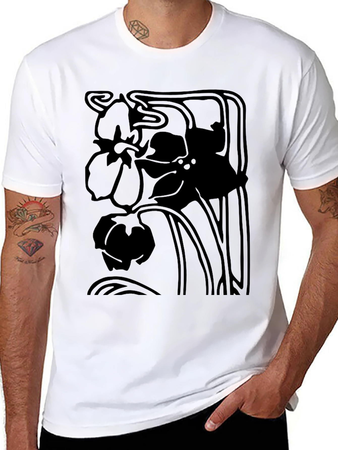Elegant Black Floral Art Nouveau Graphic Tee