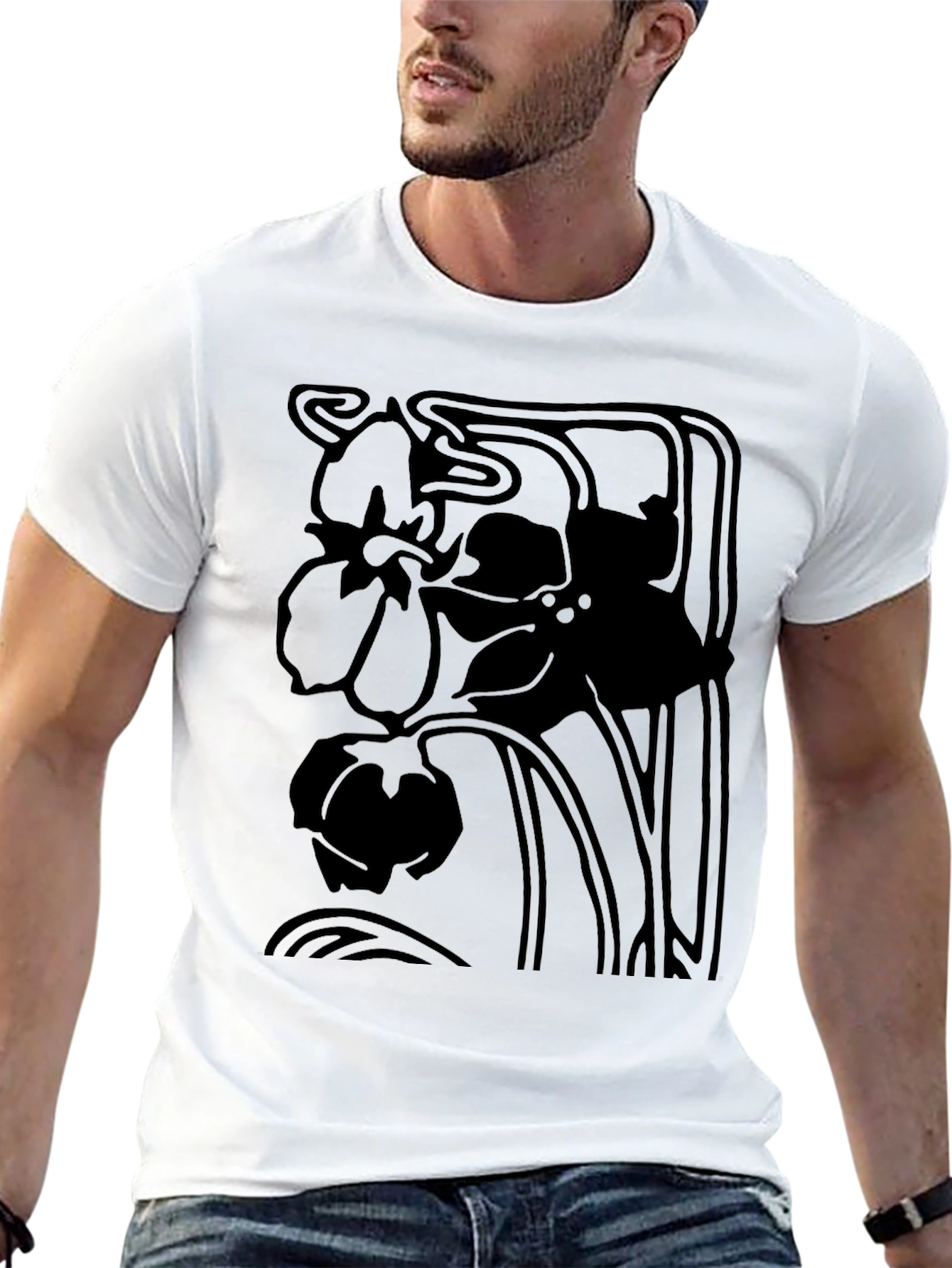 Elegant Black Floral Art Nouveau Graphic Tee