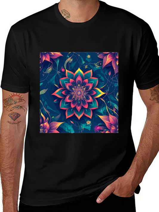 Floral Mandala Graphic Black T-Shirt