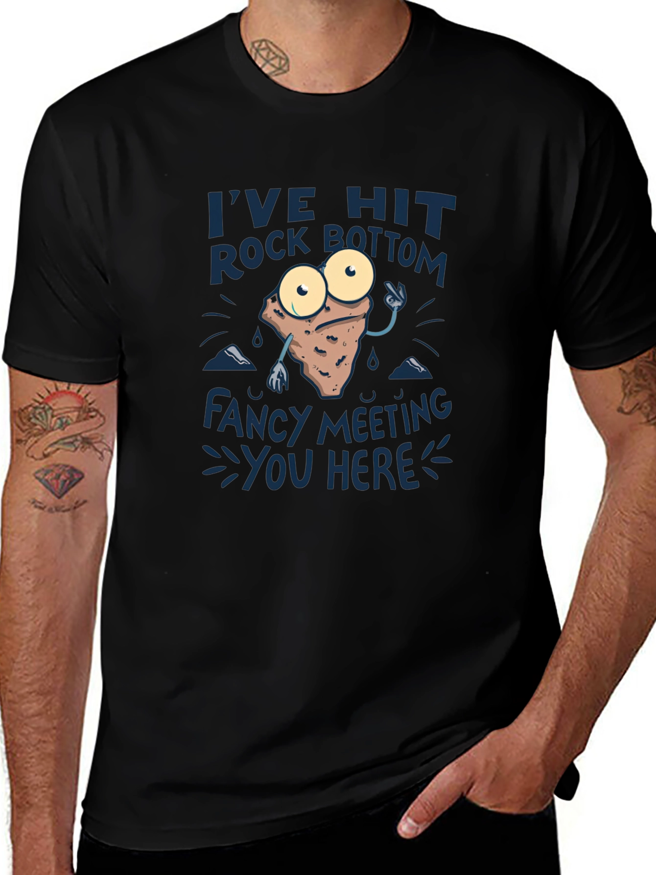 Rock Bottom Graphic Tee - Funny Mens Black T-Shirt
