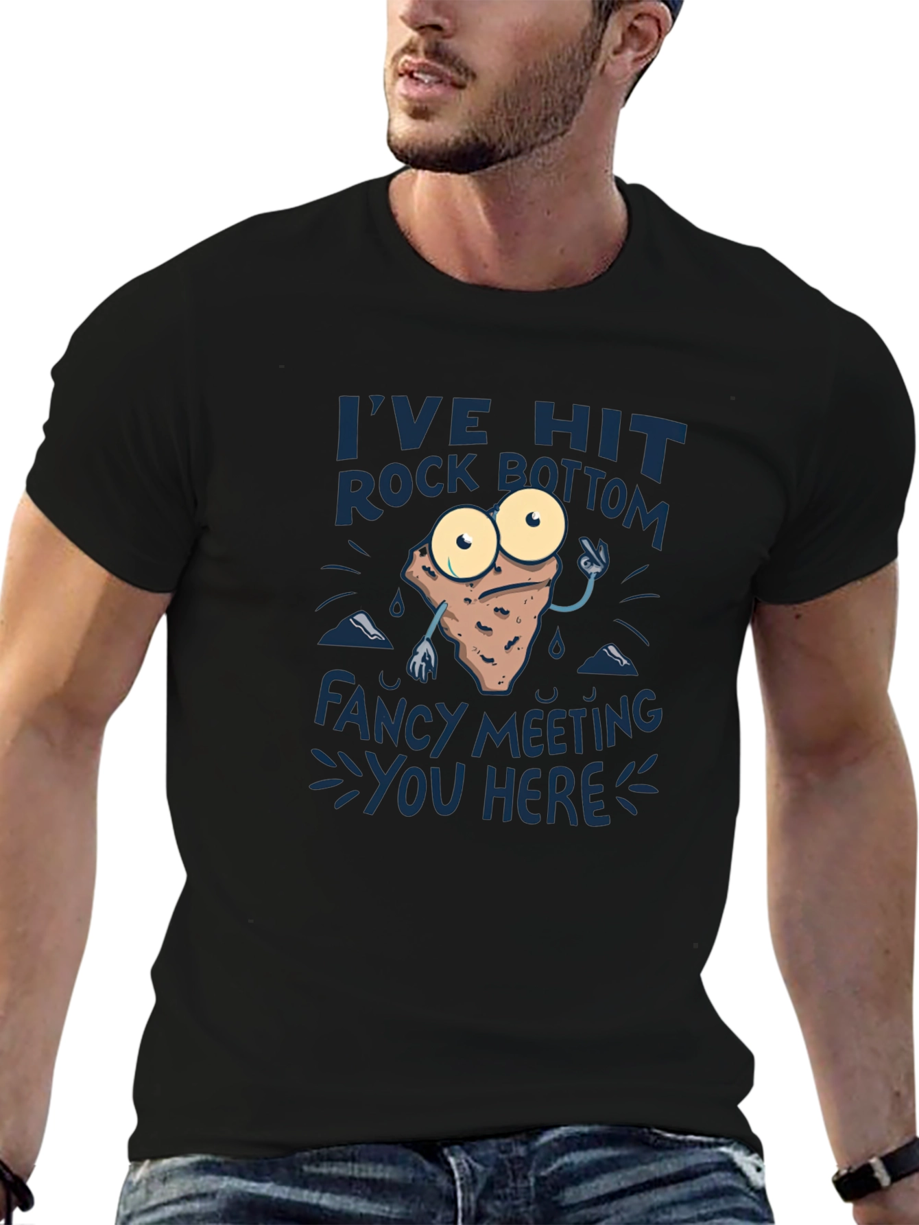 Rock Bottom Graphic Tee - Funny Mens Black T-Shirt