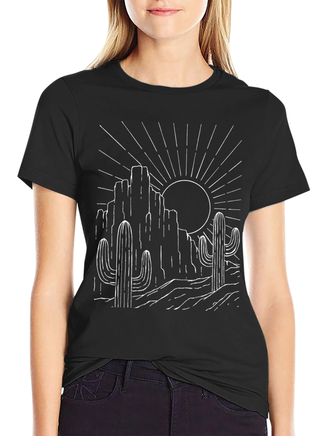 Desert Sunset Graphic Tee - Black Cotton T-Shirt