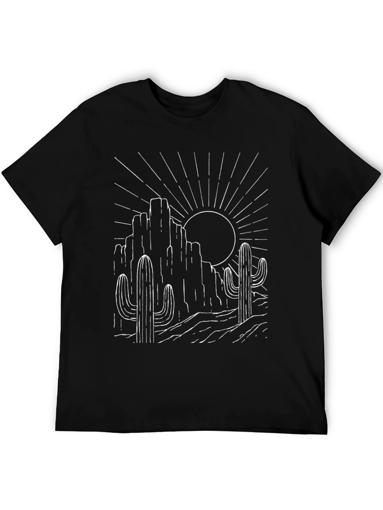 Desert Sunset Graphic Tee - Black Cotton T-Shirt