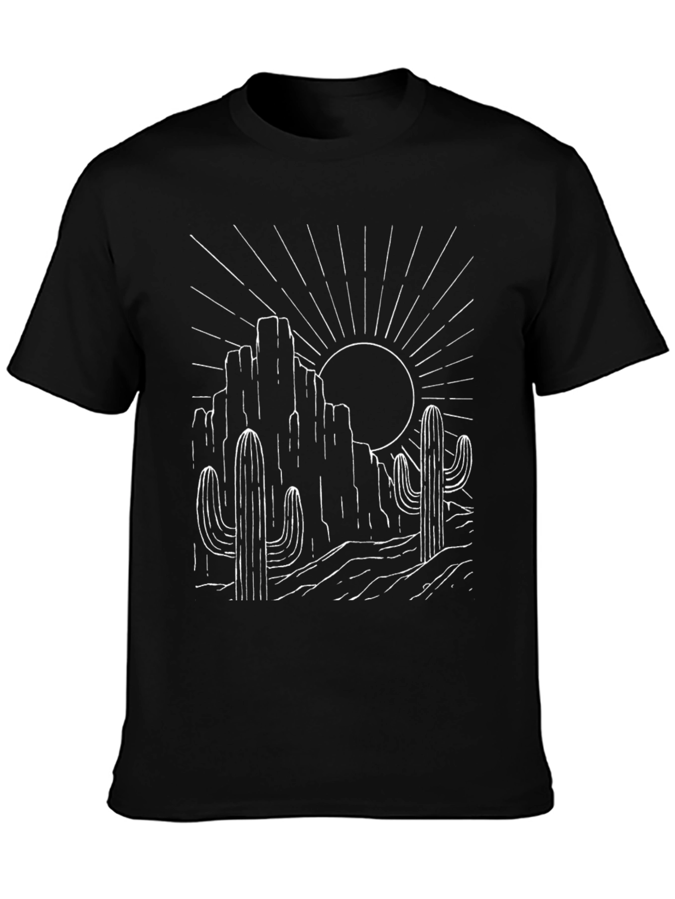 Desert Sunset Graphic Tee - Black Cotton T-Shirt