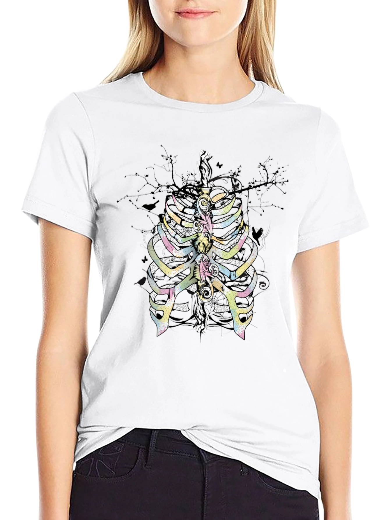 Rib Cage Graphic T-Shirt - Quirky Skeleton Design