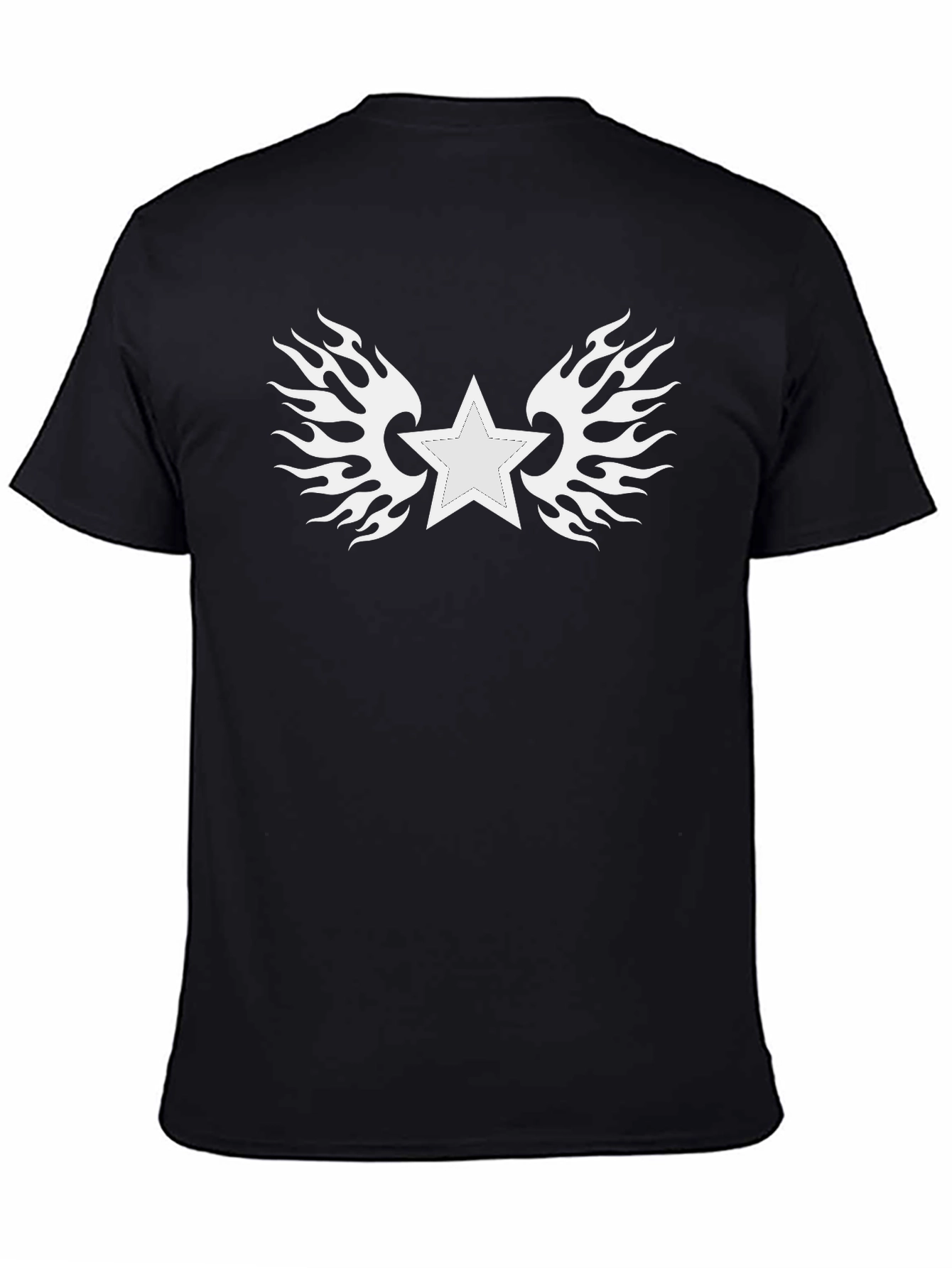 Star with Flames Graphic Tee - Black Cotton