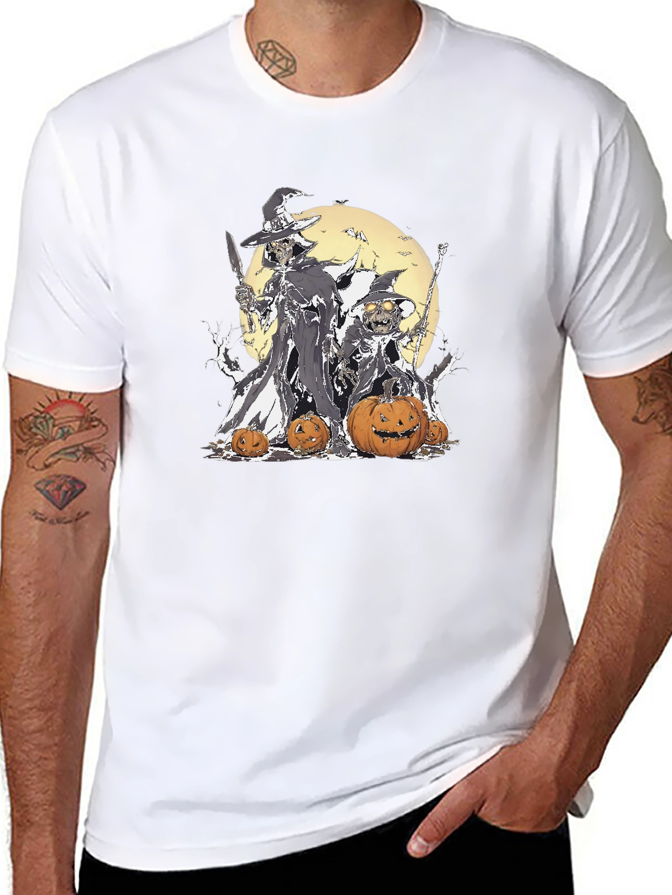 Halloween Witch & Pumpkin Graphic T-Shirt