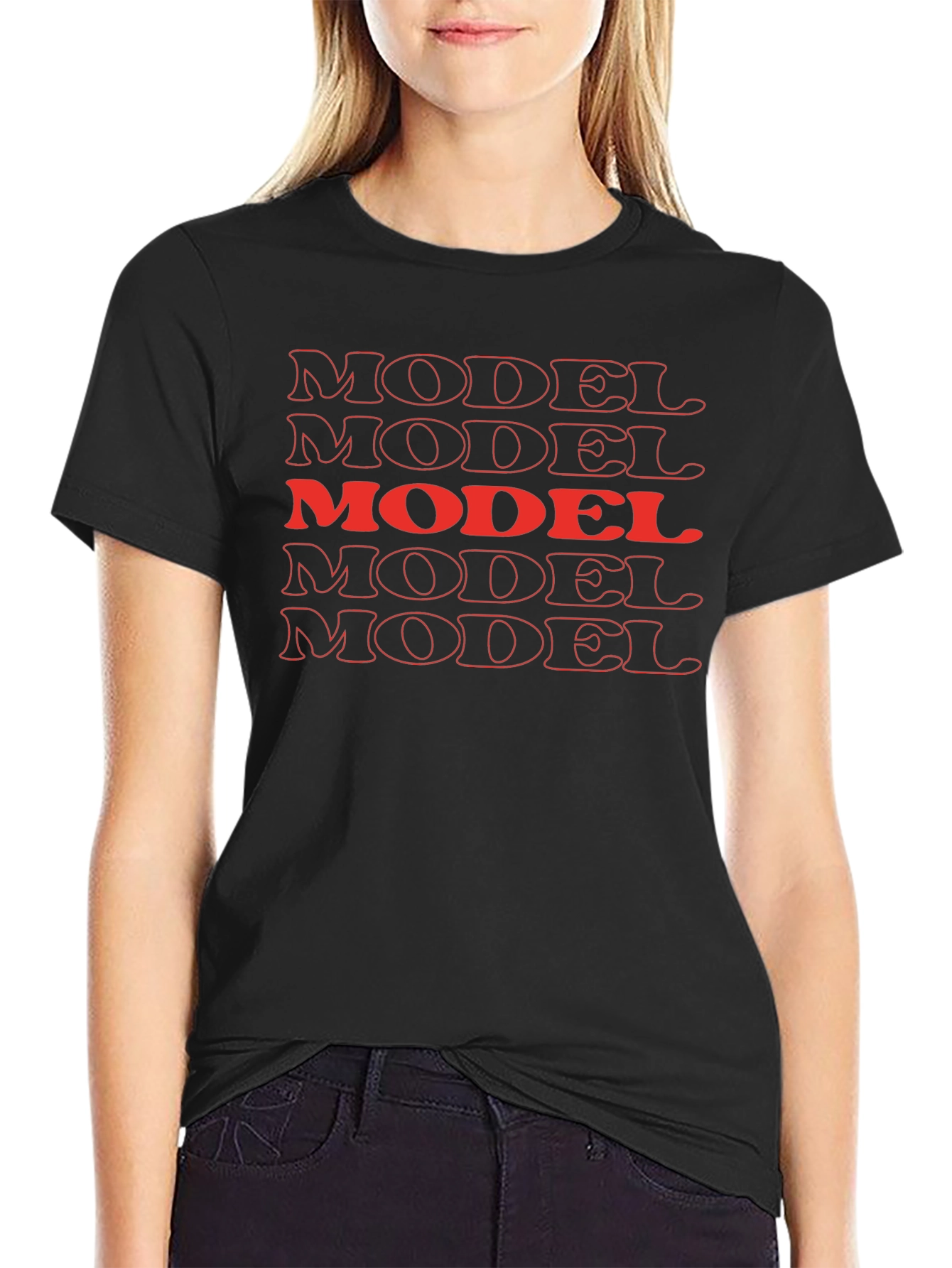 Mens Black T-Shirt with Model Print