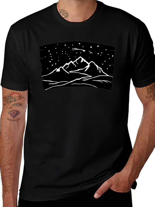 Mountainscape Graphic Tee - Black Cotton T-Shirt