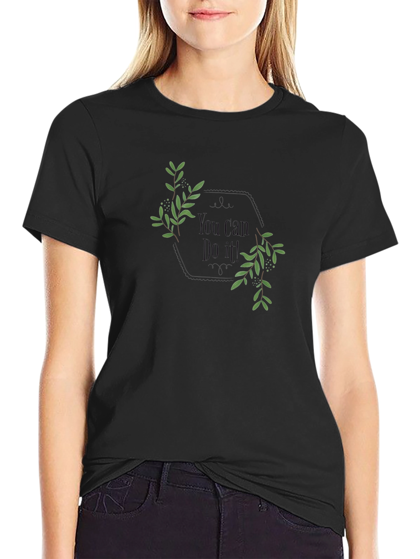 Motivational Black T-Shirt: You Can Do It!