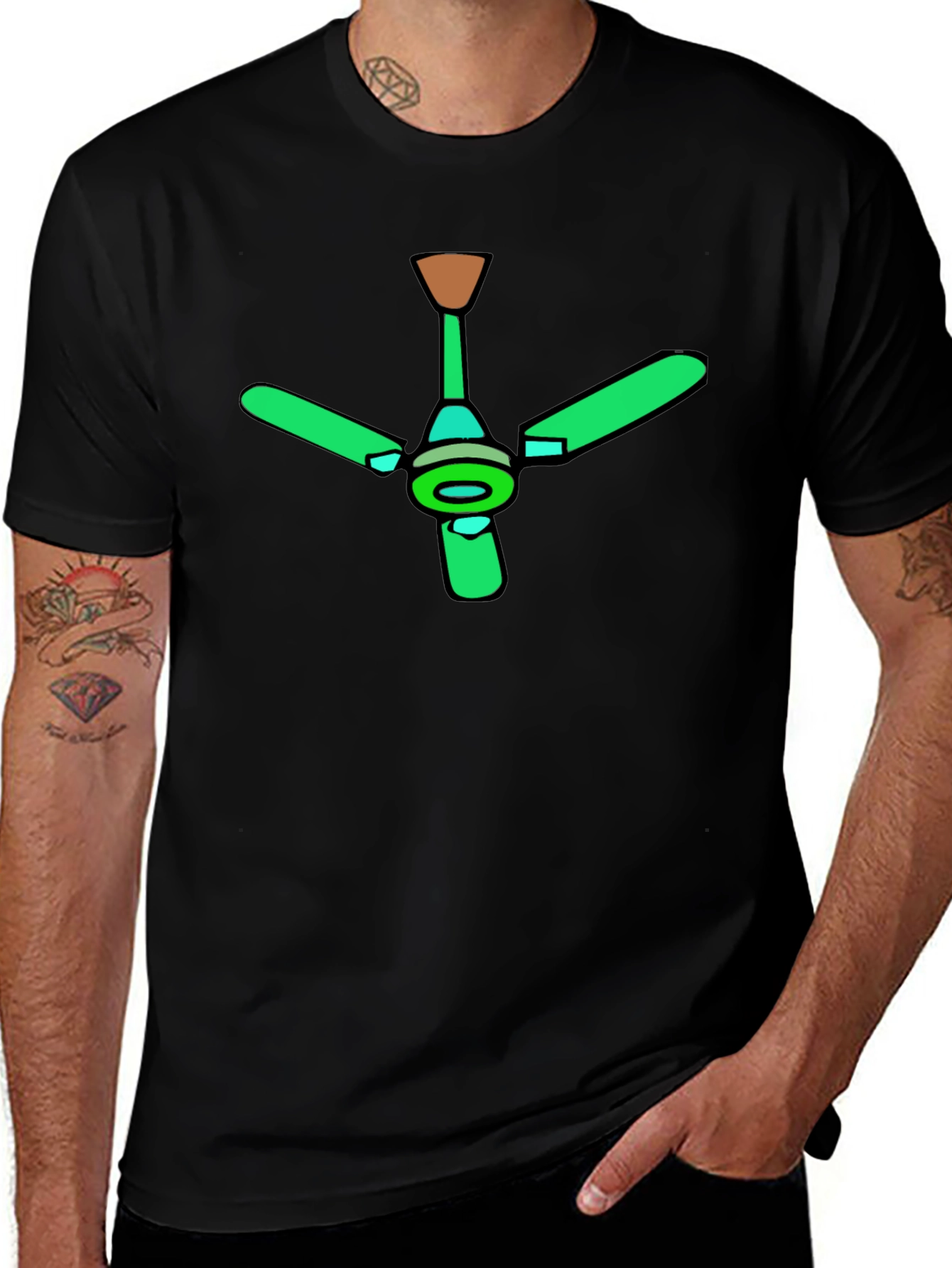 Green Ceiling Fan Graphic Black T-Shirt