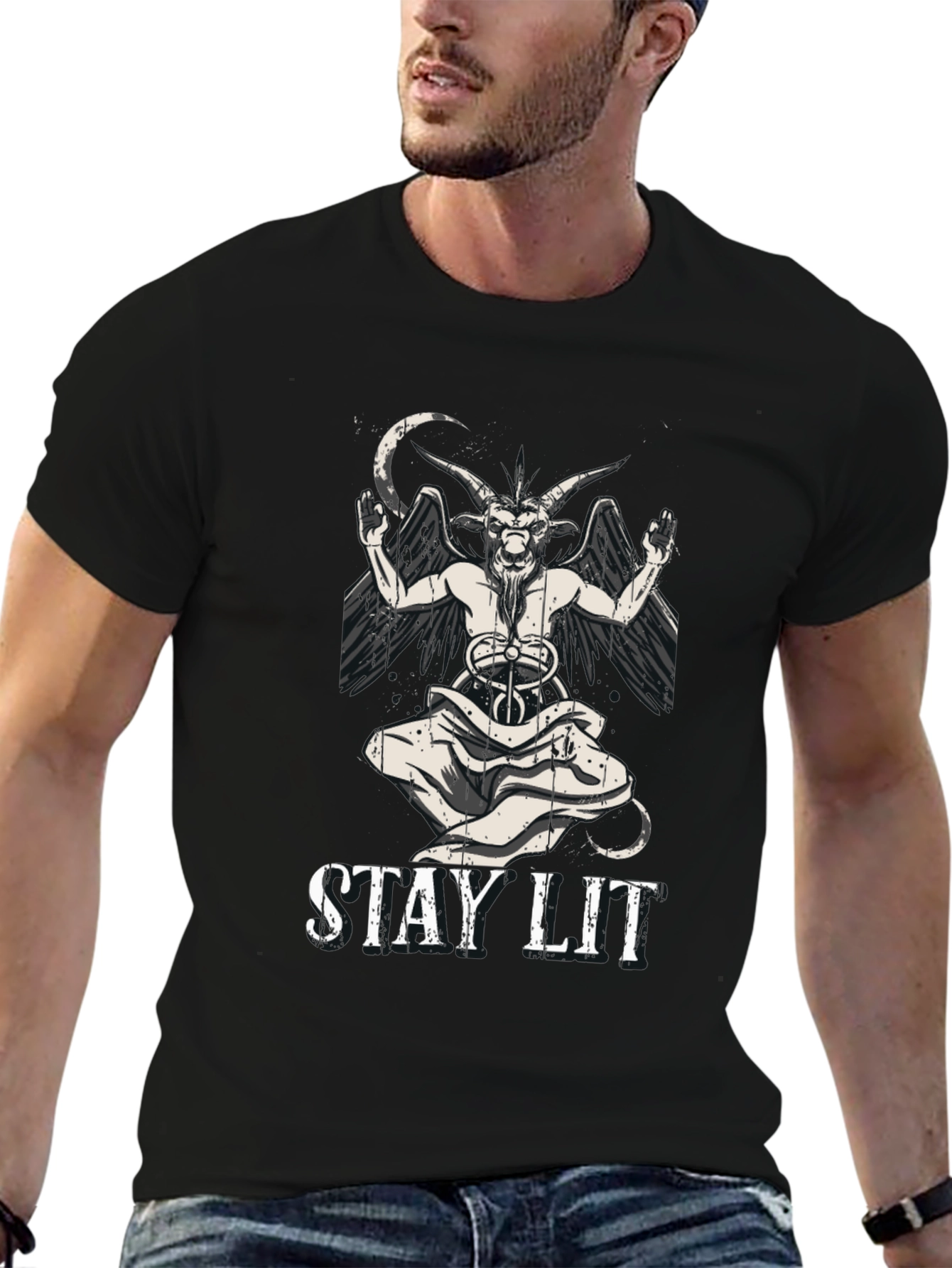 Stay Lit Baphomet T-Shirt - Black Graphic Tee