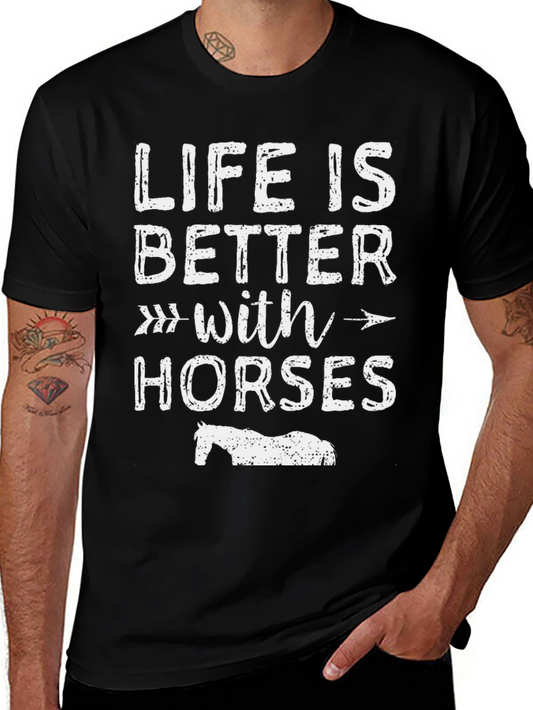 Life is Better With Horses Black T-Shirt
