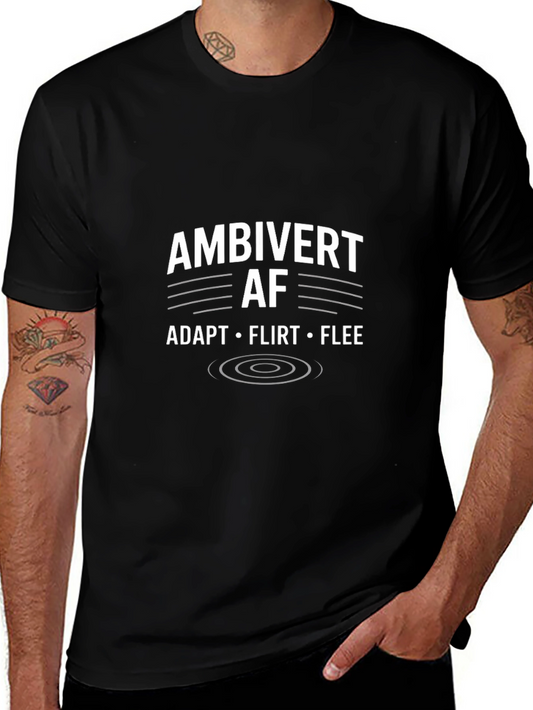 Ambivert AF Graphic T-Shirt - Adapt Flirt Flee - Black Cotton Tee
