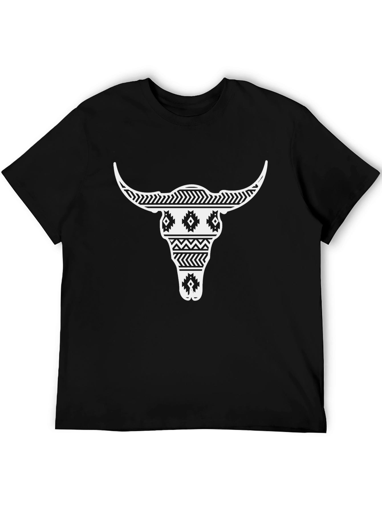 Aztec Bull Skull Graphic Tee - Black