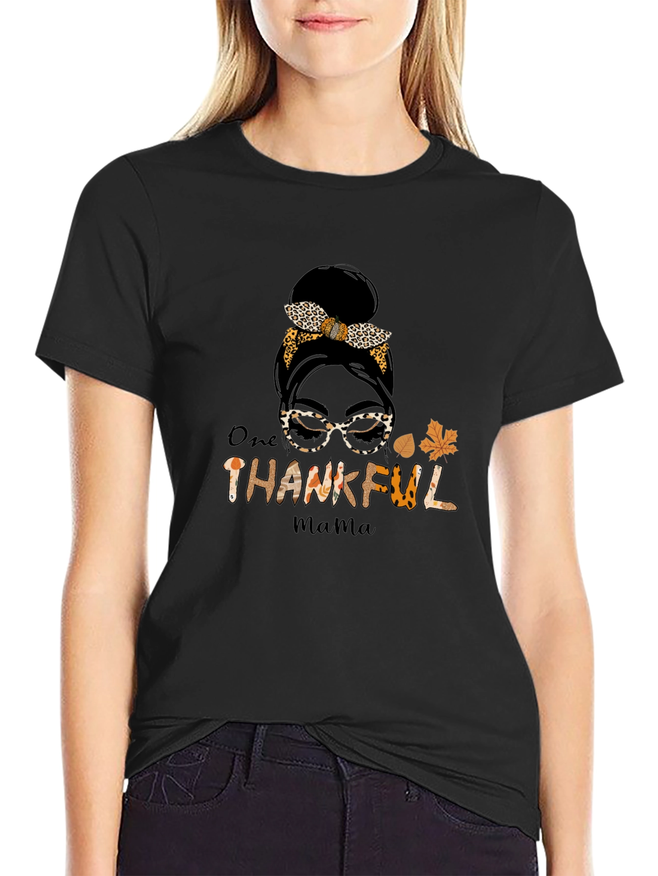 One Thankful Mama T-Shirt - Leopard Print
