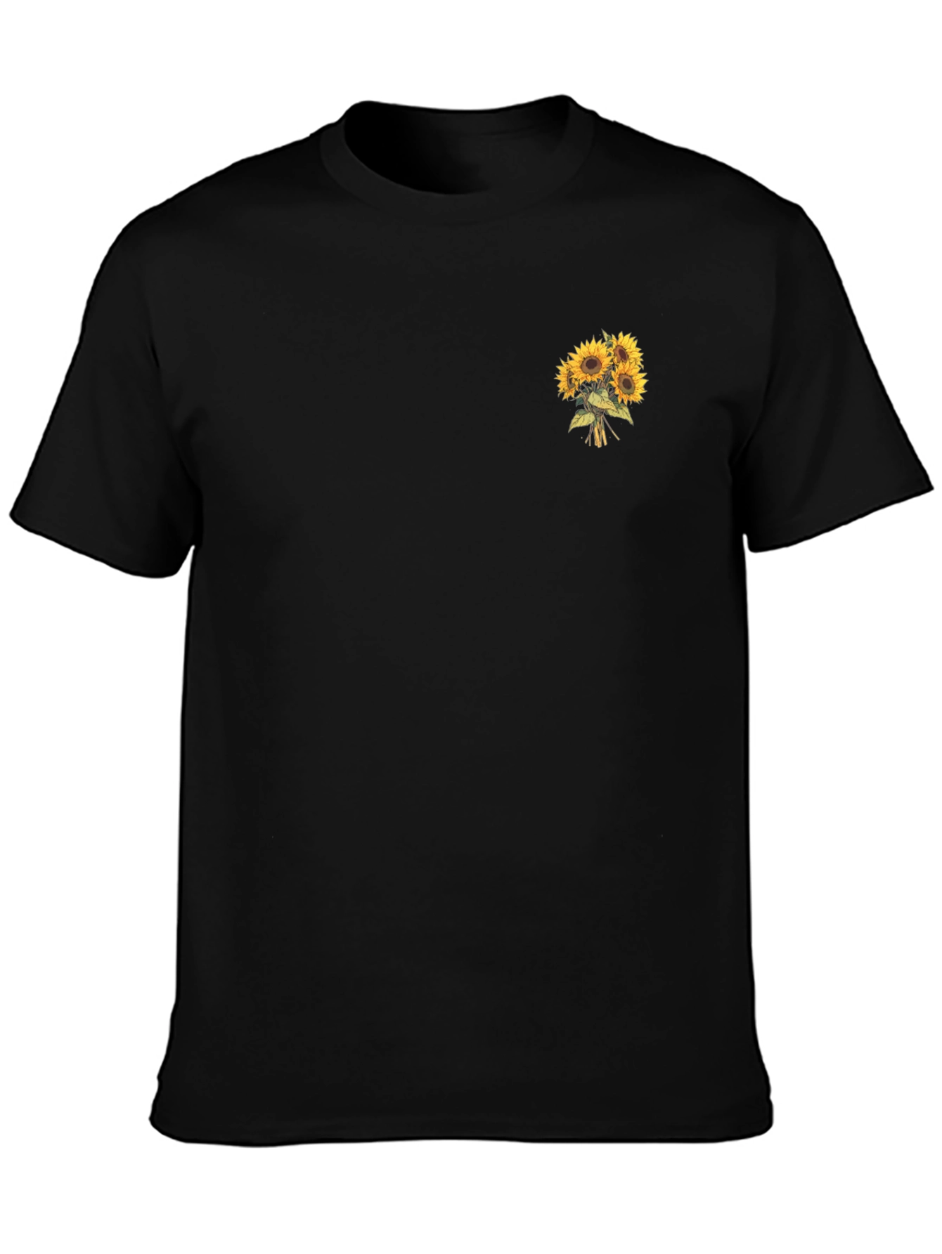 Sunflower Bouquet Graphic Tee - Black Cotton T-Shirt