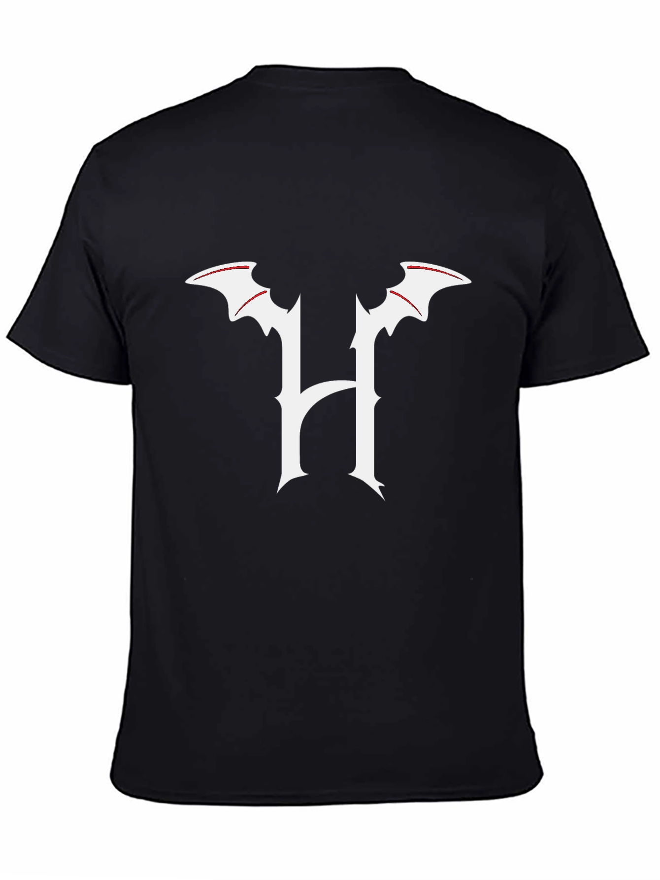 Gothic Batwing H Letter Black T-Shirt