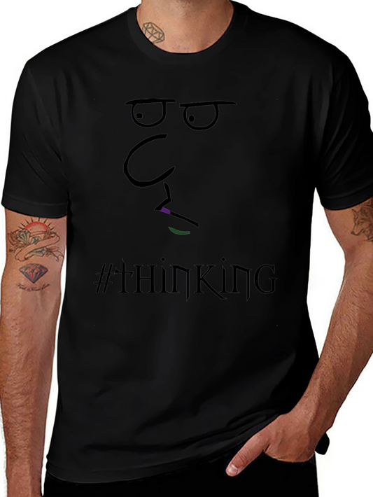 Thinking Face Graphic Tee - Black Cotton T-Shirt
