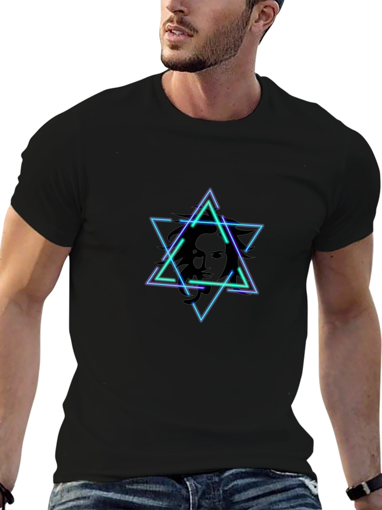Geometric Star Face T-Shirt - Edgy Design