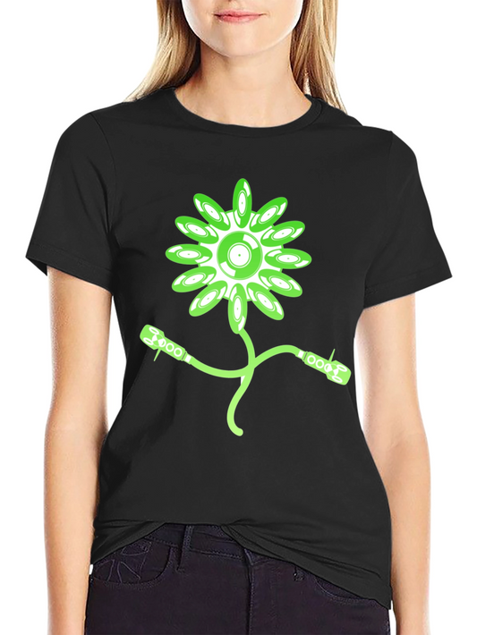 Groovy Record Flower Graphic Tee - Black Cotton T-Shirt