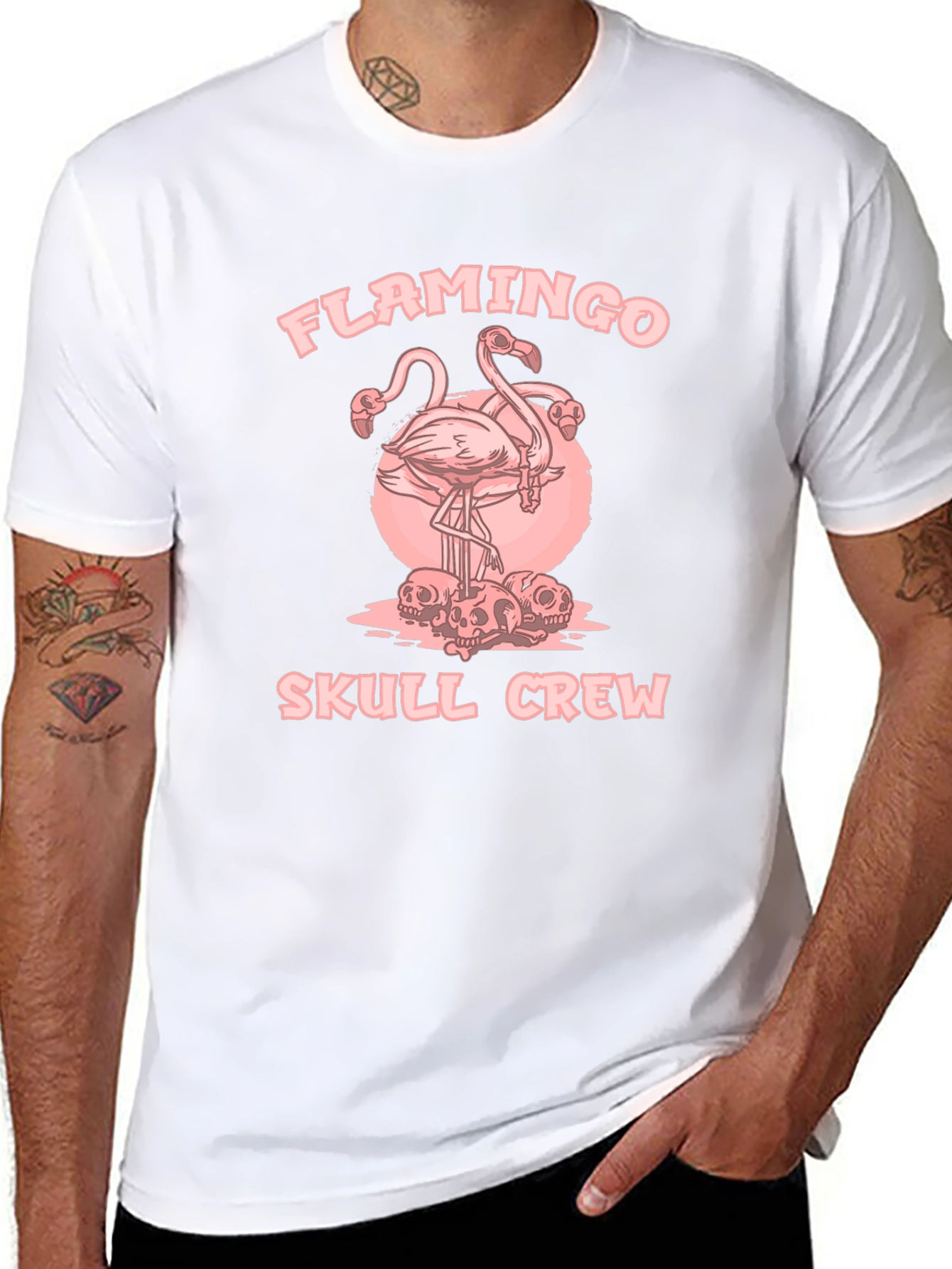 Flamingo Skull Crew Black Graphic Tee