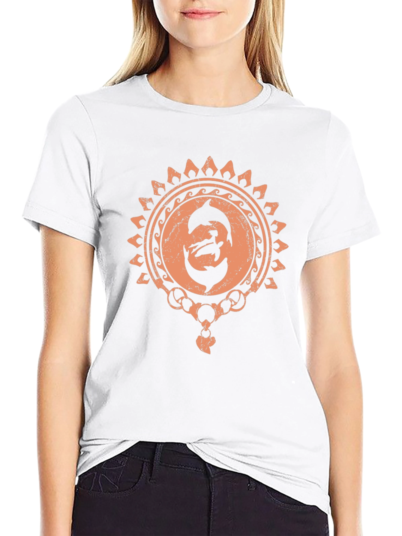 Dolphin Sun Graphic Black T-Shirt