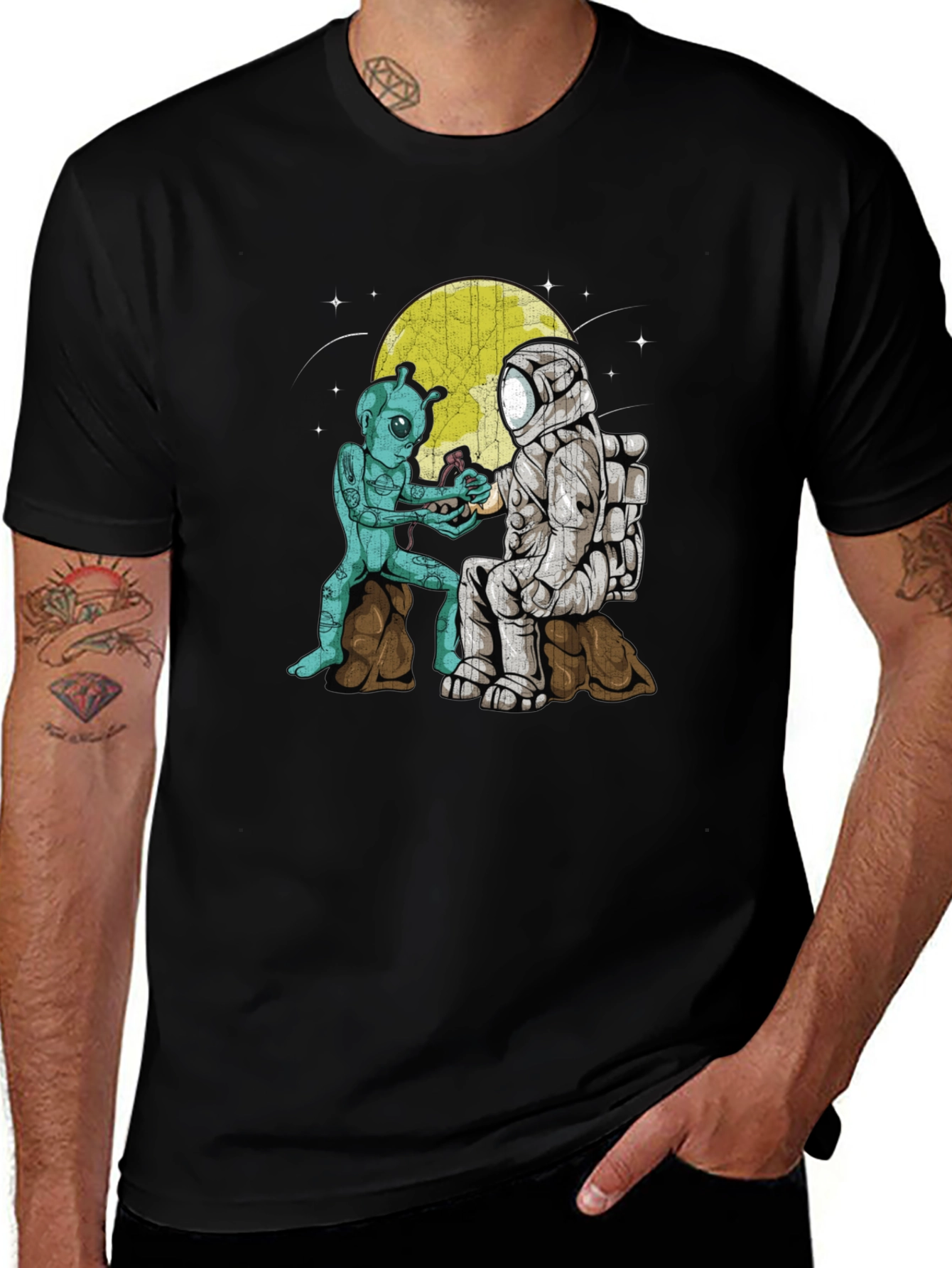 Alien & Astronaut Coffee T-Shirt - Space Adventure Tee