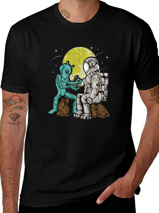Alien & Astronaut Coffee T-Shirt - Space Adventure Tee