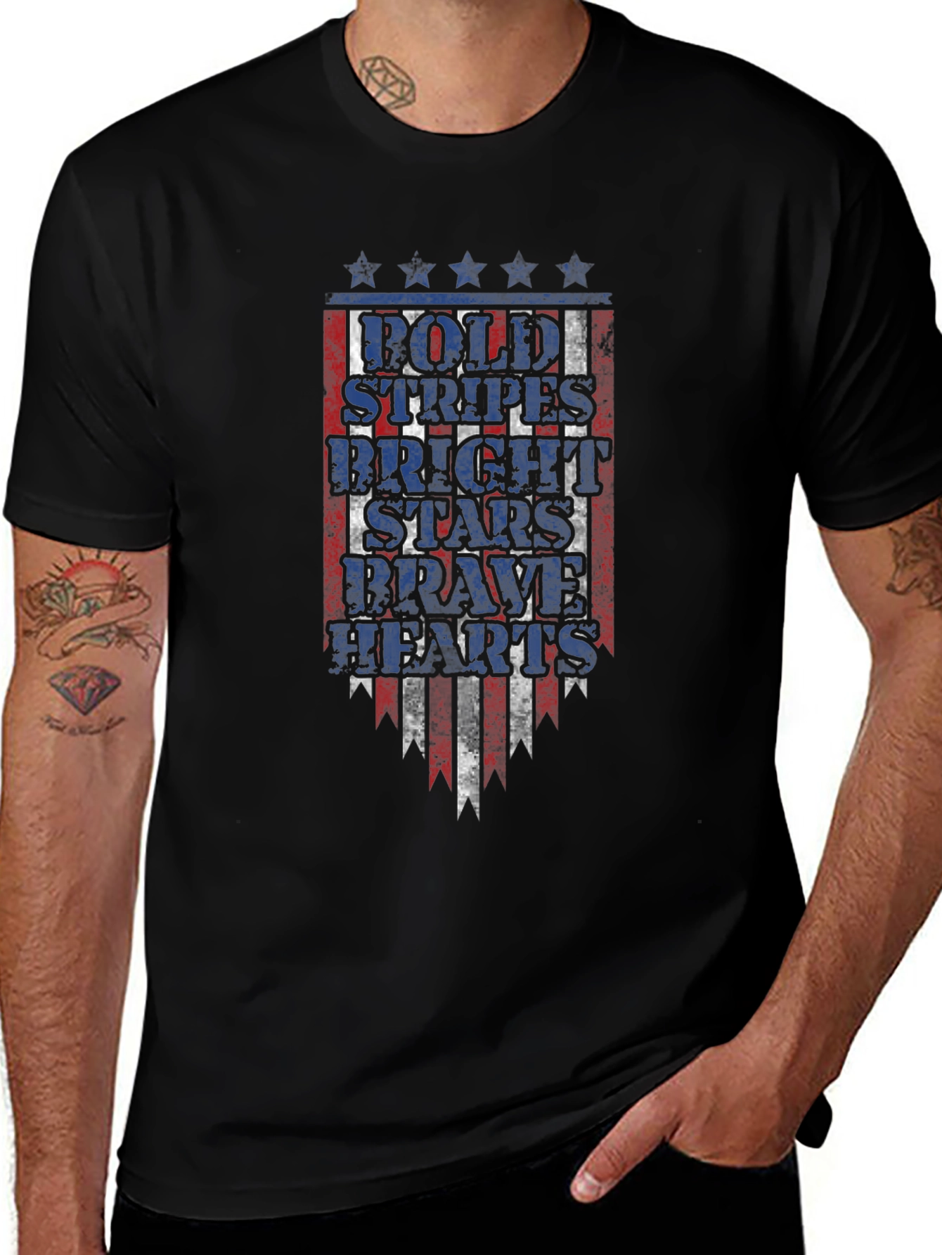 Patriotic Graphic Tee - Bold Stripes Bright Stars