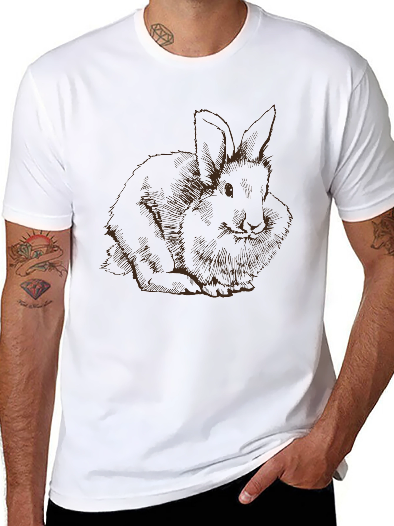 Mens Black T-Shirt with Rabbit Graphic