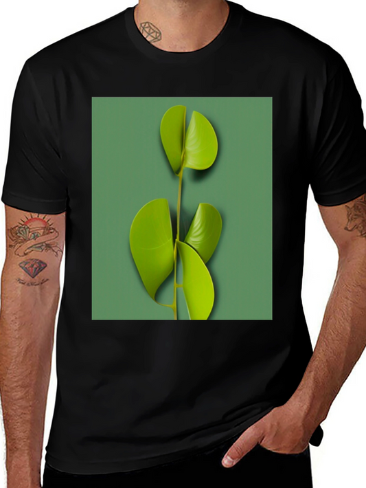 Modern Leaf Print Black T-Shirt