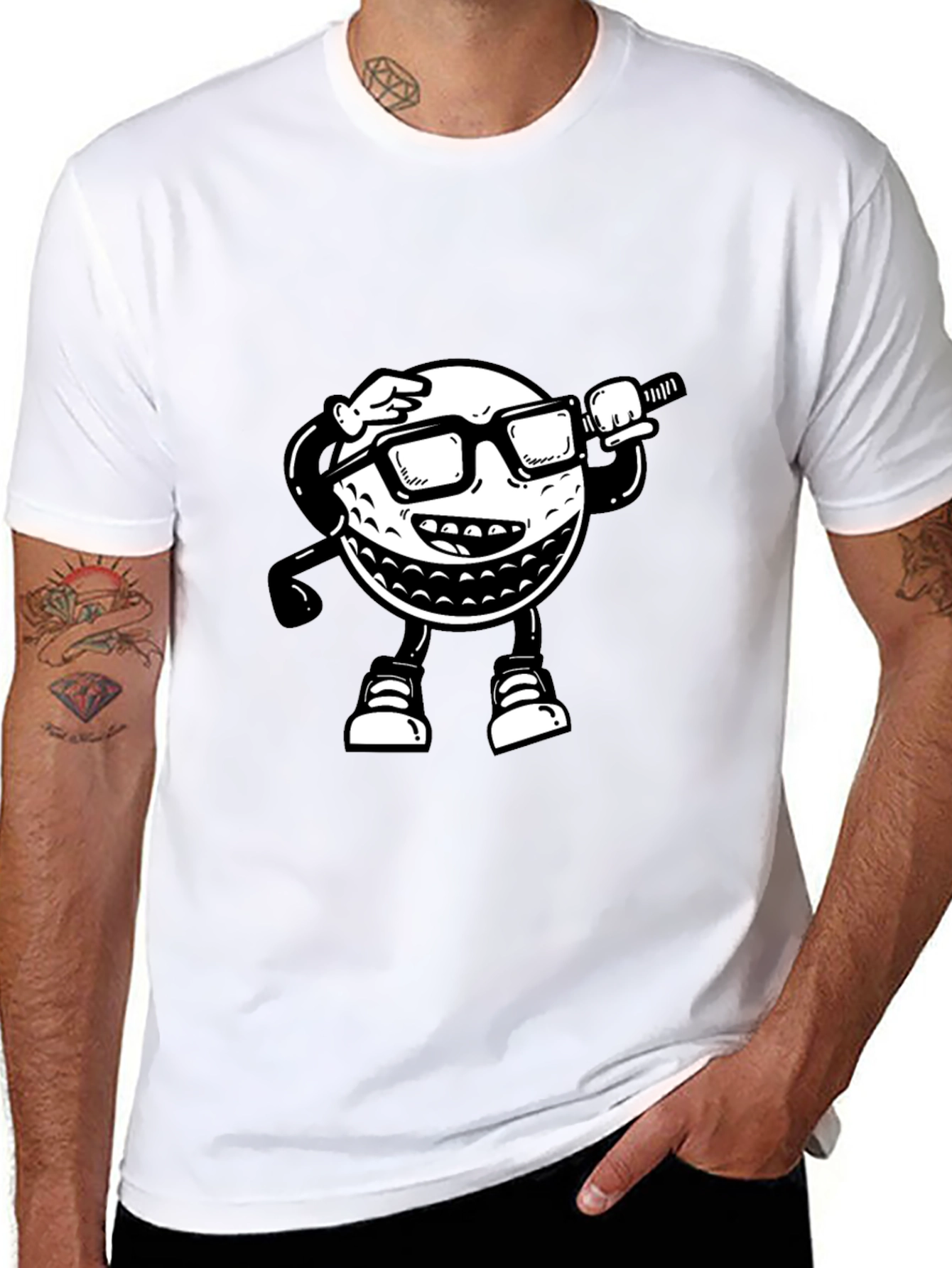 Golf Ball Cartoon T-Shirt - Black