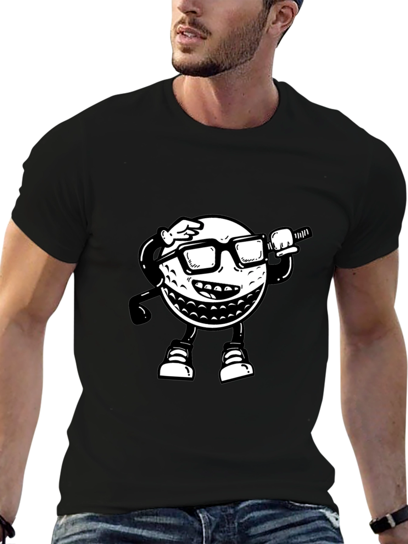 Golf Ball Cartoon T-Shirt - Black