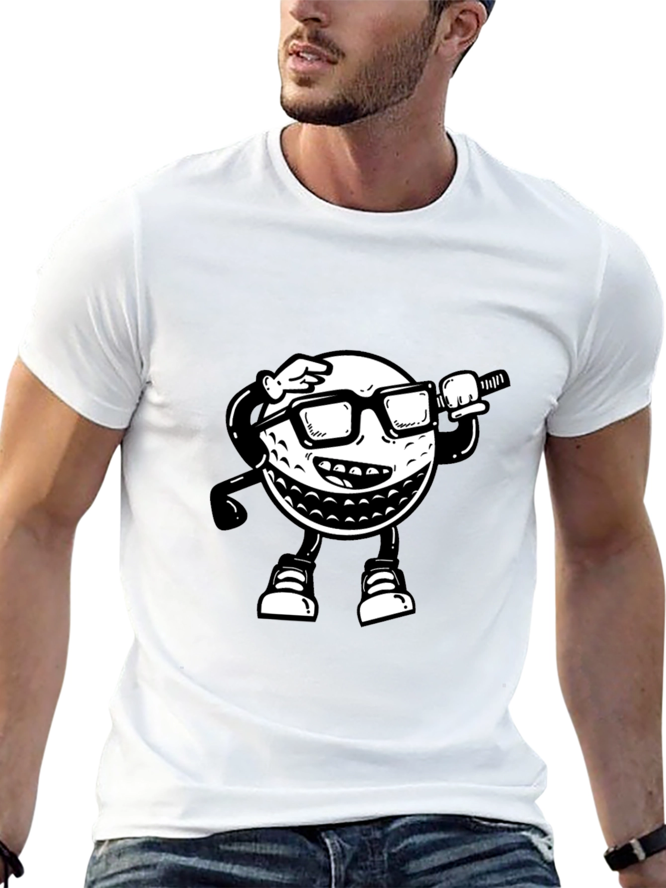 Golf Ball Cartoon T-Shirt - Black