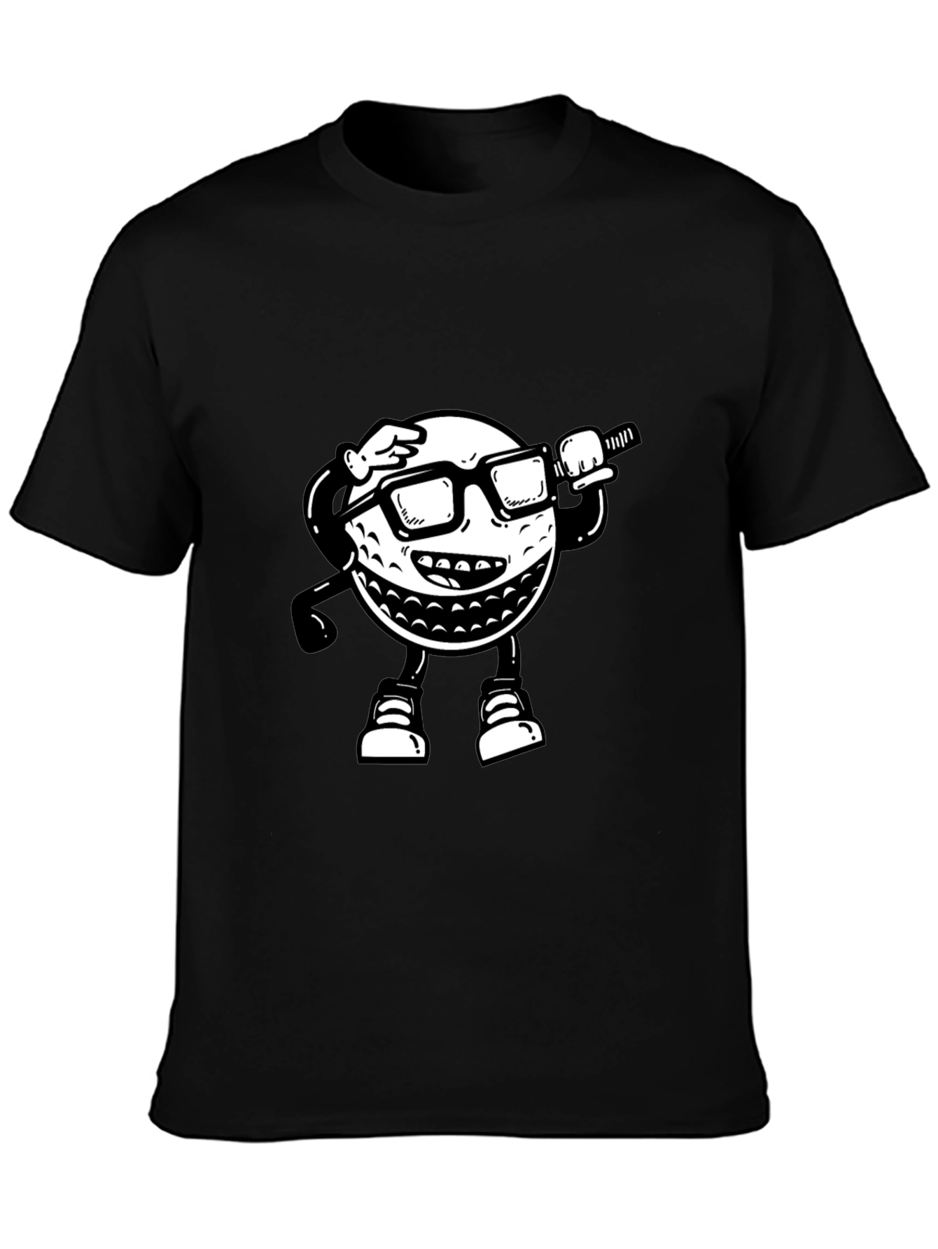 Golf Ball Cartoon T-Shirt - Black